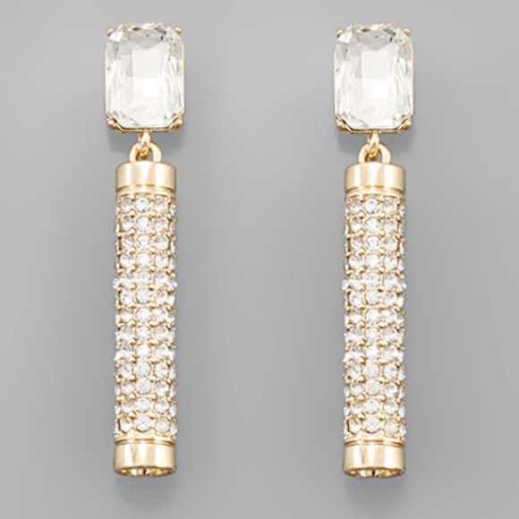 Crystal Cylinder Dangle Earrings